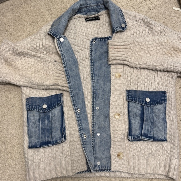 Blank NYC Tops - Blank NYC Denim and Cream Knit Cardigan